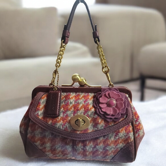 Coach Handbags - COACH VTG Houndstooth wool and suede mini bag In EUC